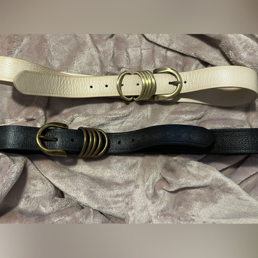 Free People Pair of Black and Beige Leather Belts